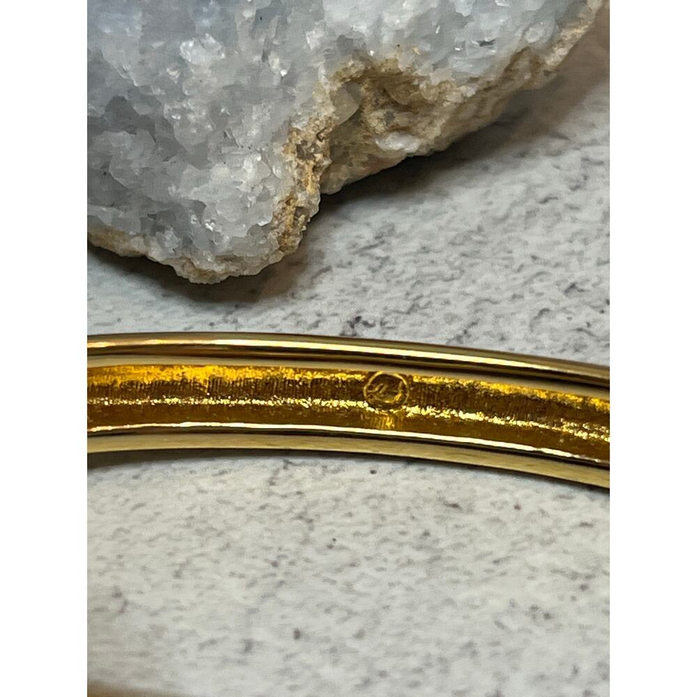 Swarovski Crystal Gold Tone Clamper Bangle signed glam sparkle cuff stacker - Picture 3 of 5